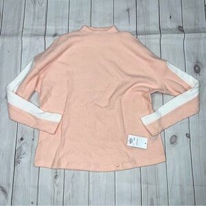 Pink Mockneck Striped Sleeve Sweater - Women's Medium
